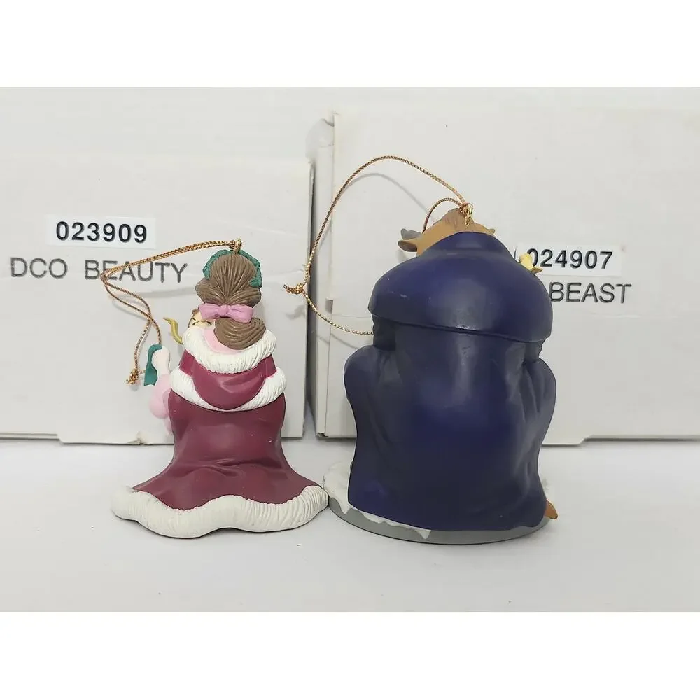 Vintage Disney Beauty and the Beast Christmas Ornament Pair Boxed Tree Set